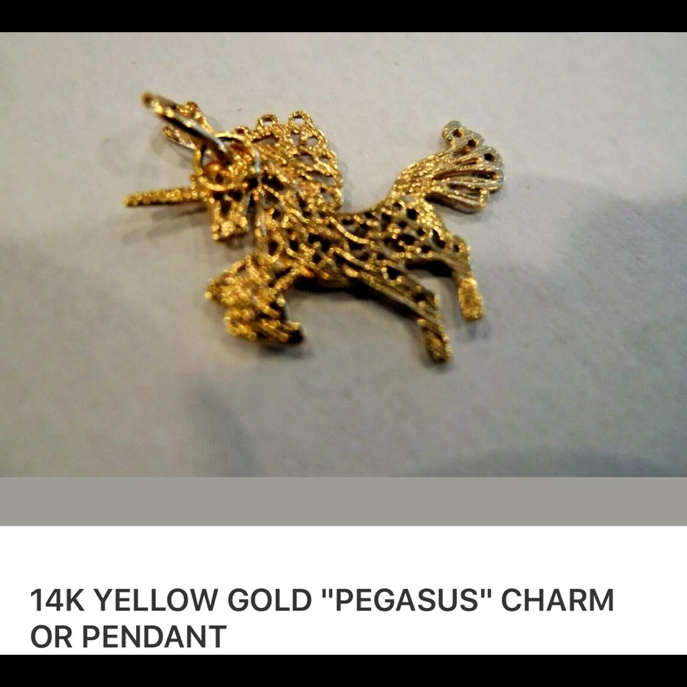 14k solid Gold Pegasus Horse Charm or Pendant